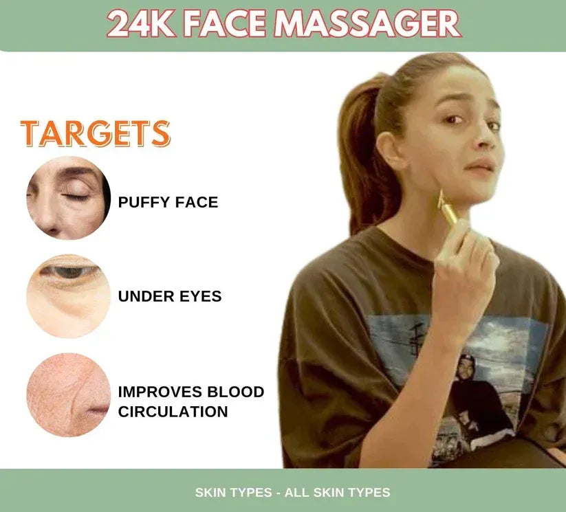 24K Gold T-Shape Vibrating Face Massager 50% OFF