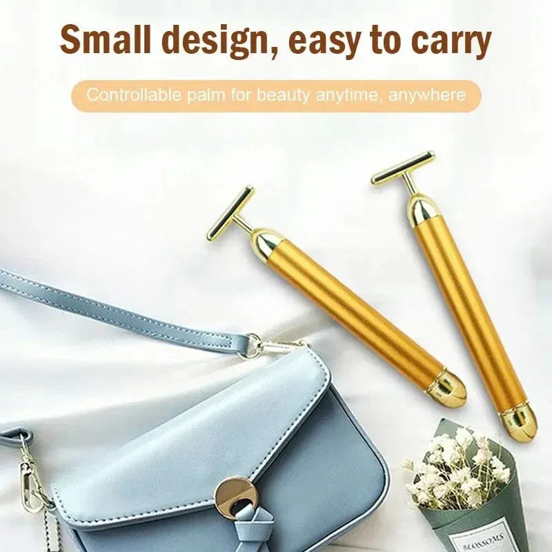24K Gold T-Shape Vibrating Face Massager 50% OFF