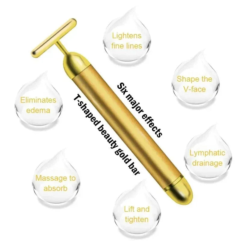 24K Gold T-Shape Vibrating Face Massager 50% OFF